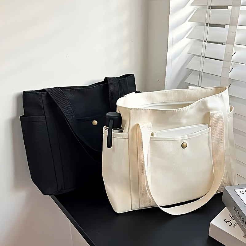 Multiple Pockets Canvas Tote Bag Spacious Canvas Tote Bag with Multiple Pockets - Versatile Shoulder & Handbag for School, Work, Travel, and Shopping