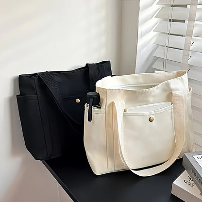 Multiple Pockets Canvas Tote Bag Spacious Canvas Tote Bag with Multiple Pockets - Versatile Shoulder & Handbag for School, Work, Travel, and Shopping