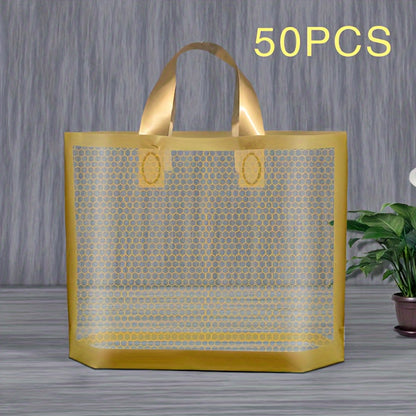 50pcs Mesh Tote Bags, 11.81in Thickened Reusable Plastic Shopping Bags with Non-Slip Handles, Waterproof Foldable Gift Bags for Clothing, Cosmetics, Jewelry, Party, Commercial Use - Black\u002FWhite\u002FGolden, Reusable Shopping Bags