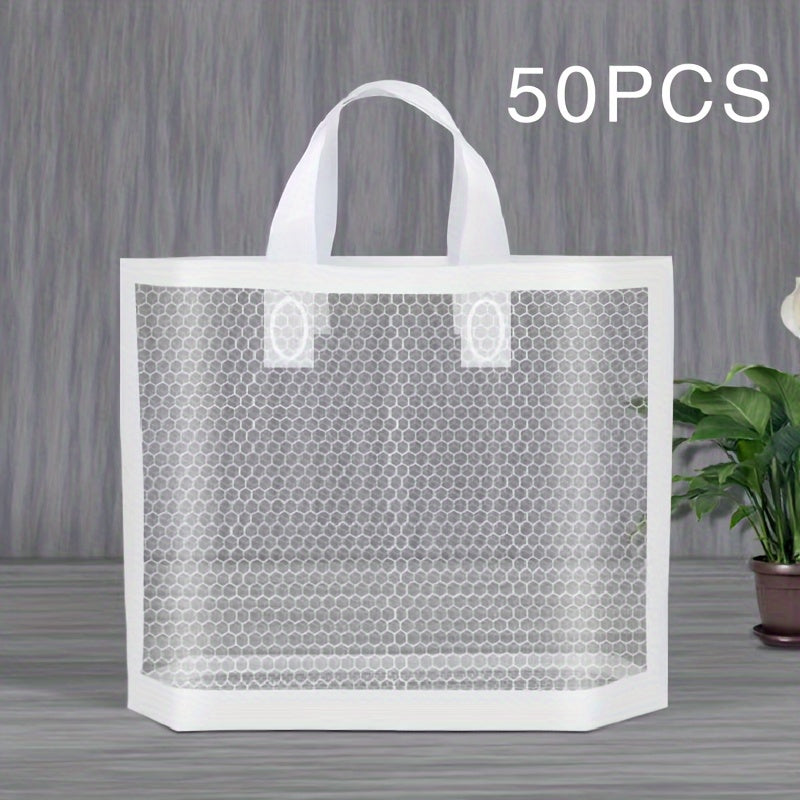 50pcs Mesh Tote Bags, 11.81in Thickened Reusable Plastic Shopping Bags with Non-Slip Handles, Waterproof Foldable Gift Bags for Clothing, Cosmetics, Jewelry, Party, Commercial Use - Black\u002FWhite\u002FGolden, Reusable Shopping Bags