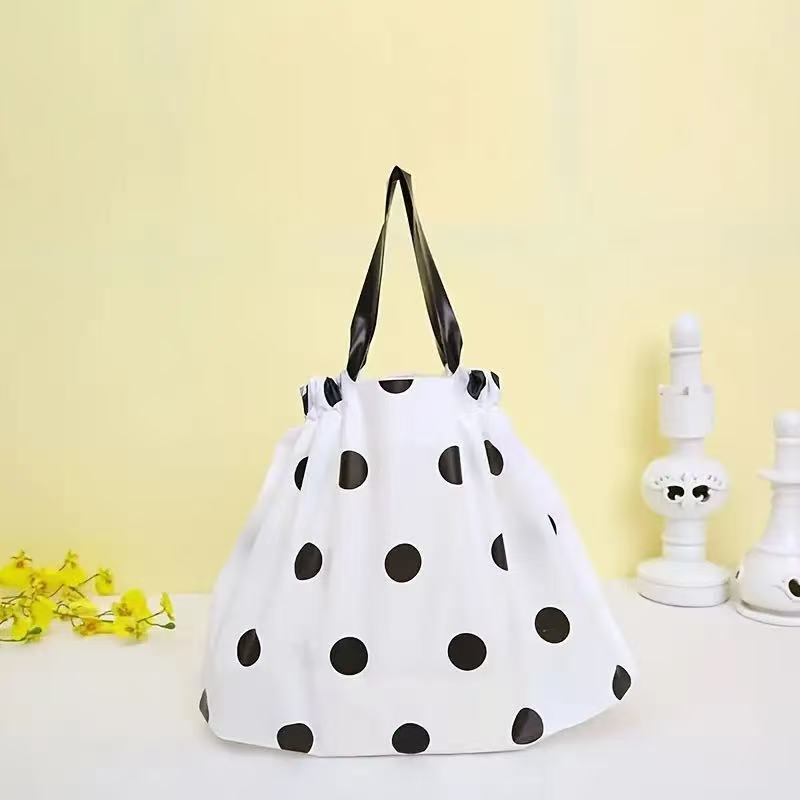 20pcs Black & White Polka Dot Plastic Tote Bags - Waterproof, Durable, Ideal for Shopping, Grocery, and Gift Purposes, Perfect for Takeaway and Clothing Storage, Gift Bags|Stylish Tote Bag|Durable Plastic, Tote Bag