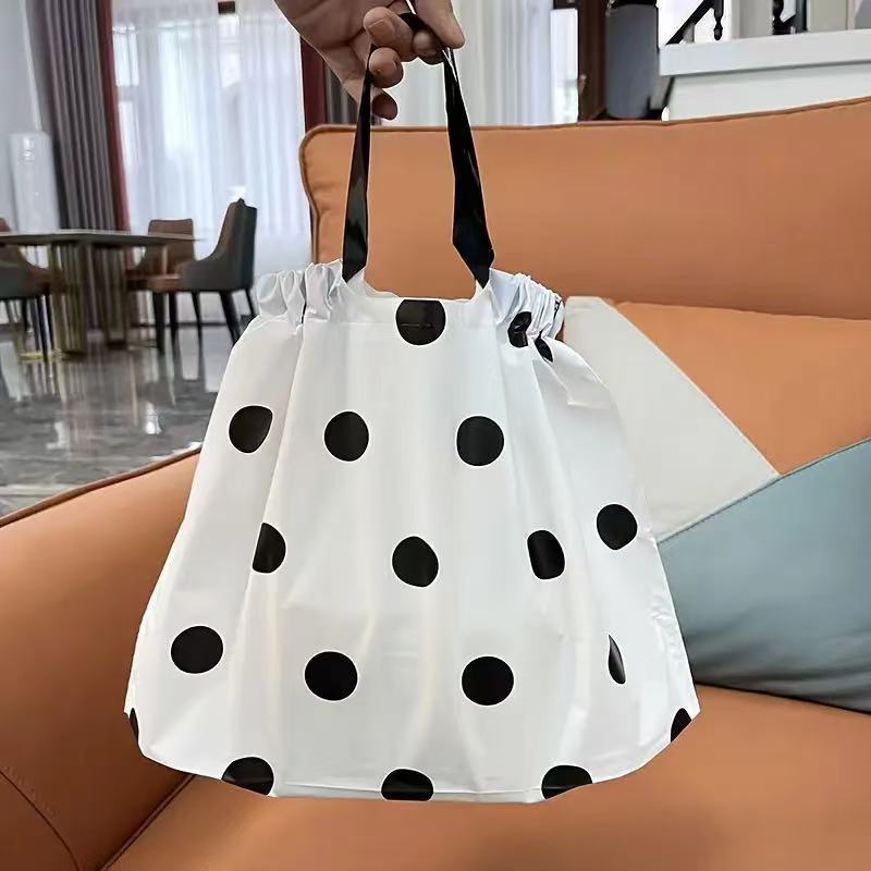 20pcs Black & White Polka Dot Plastic Tote Bags - Waterproof, Durable, Ideal for Shopping, Grocery, and Gift Purposes, Perfect for Takeaway and Clothing Storage, Gift Bags|Stylish Tote Bag|Durable Plastic, Tote Bag