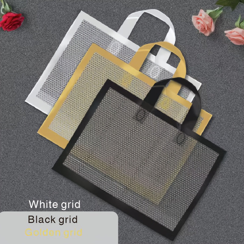 50pcs Mesh Tote Bags, 11.81in Thickened Reusable Plastic Shopping Bags with Non-Slip Handles, Waterproof Foldable Gift Bags for Clothing, Cosmetics, Jewelry, Party, Commercial Use - Black\u002FWhite\u002FGolden, Reusable Shopping Bags