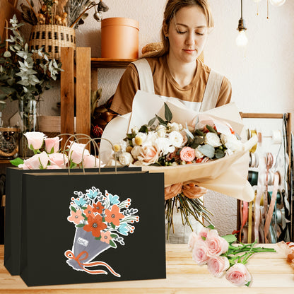 50\u002F100 Bulk Large Shopping Bags Made Of Kraft Paper, 16x6x12 Inches with Handles, Black Gift Bag, Retail Grocery Tote Bag, Boutique Store, Christmas Decoration Bag, Wedding, Teacher Gratitude Gift Bag