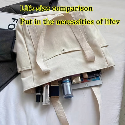 Multiple Pockets Canvas Tote Bag Spacious Canvas Tote Bag with Multiple Pockets - Versatile Shoulder & Handbag for School, Work, Travel, and Shopping