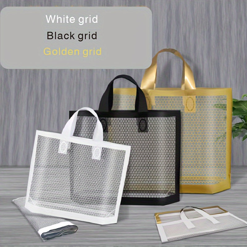 50pcs Mesh Tote Bags, 11.81in Thickened Reusable Plastic Shopping Bags with Non-Slip Handles, Waterproof Foldable Gift Bags for Clothing, Cosmetics, Jewelry, Party, Commercial Use - Black\u002FWhite\u002FGolden, Reusable Shopping Bags