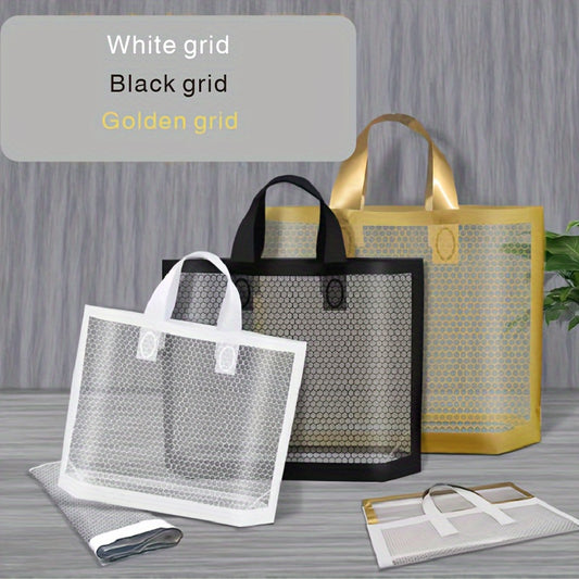 50pcs Mesh Tote Bags, 11.81in Thickened Reusable Plastic Shopping Bags with Non-Slip Handles, Waterproof Foldable Gift Bags for Clothing, Cosmetics, Jewelry, Party, Commercial Use - Black\u002FWhite\u002FGolden, Reusable Shopping Bags