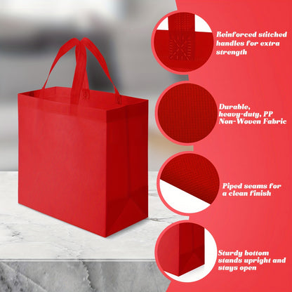 50 Pieces Reusable Non Woven Totes Bag Bulk Shopping Bags with Handles Foldable for Boutiques (Red)