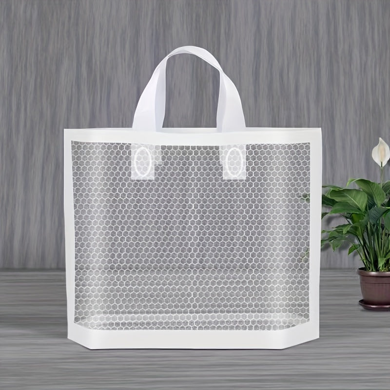 50pcs Mesh Tote Bags, 11.81in Thickened Reusable Plastic Shopping Bags with Non-Slip Handles, Waterproof Foldable Gift Bags for Clothing, Cosmetics, Jewelry, Party, Commercial Use - Black\u002FWhite\u002FGolden, Reusable Shopping Bags