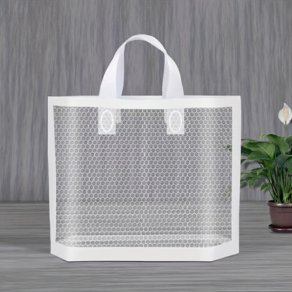 50pcs Mesh Tote Bags, 11.81in Thickened Reusable Plastic Shopping Bags with Non-Slip Handles, Waterproof Foldable Gift Bags for Clothing, Cosmetics, Jewelry, Party, Commercial Use - Black\u002FWhite\u002FGolden, Reusable Shopping Bags
