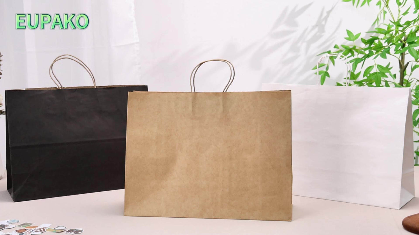 50\u002F100 Bulk Large Shopping Bags Made Of Kraft Paper, 16x6x12 Inches with Handles, Black Gift Bag, Retail Grocery Tote Bag, Boutique Store, Christmas Decoration Bag, Wedding, Teacher Gratitude Gift Bag