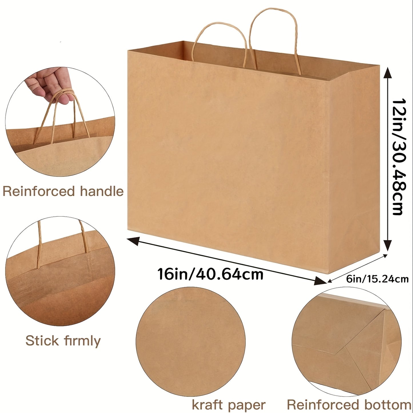 50\u002F100 Bulk Large Shopping Bags Made Of Kraft Paper, 16x6x12 Inches with Handles, Black Gift Bag, Retail Grocery Tote Bag, Boutique Store, Christmas Decoration Bag, Wedding, Teacher Gratitude Gift Bag