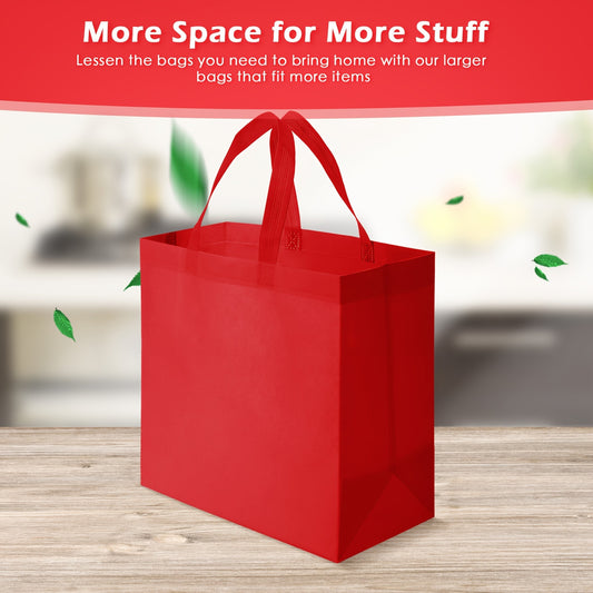 50 Pieces Reusable Non Woven Totes Bag Bulk Shopping Bags with Handles Foldable for Boutiques (Red)