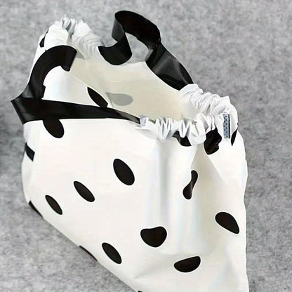 20pcs Black & White Polka Dot Plastic Tote Bags - Waterproof, Durable, Ideal for Shopping, Grocery, and Gift Purposes, Perfect for Takeaway and Clothing Storage, Gift Bags|Stylish Tote Bag|Durable Plastic, Tote Bag
