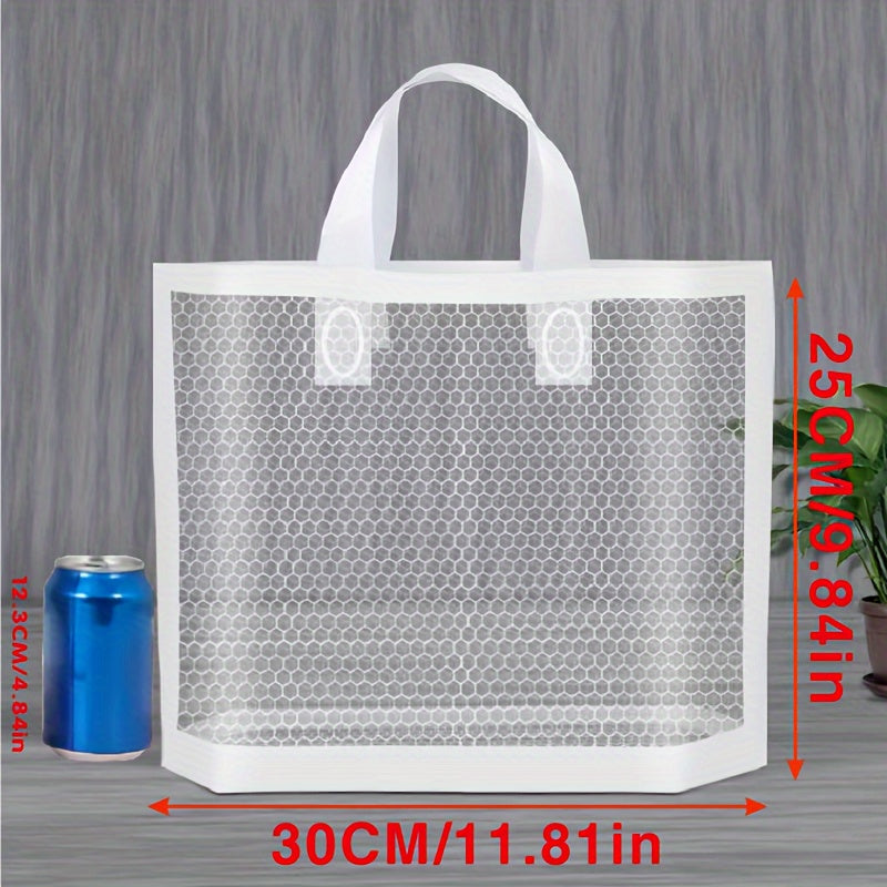 50pcs Mesh Tote Bags, 11.81in Thickened Reusable Plastic Shopping Bags with Non-Slip Handles, Waterproof Foldable Gift Bags for Clothing, Cosmetics, Jewelry, Party, Commercial Use - Black\u002FWhite\u002FGolden, Reusable Shopping Bags