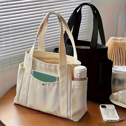 Multiple Pockets Canvas Tote Bag Spacious Canvas Tote Bag with Multiple Pockets - Versatile Shoulder & Handbag for School, Work, Travel, and Shopping