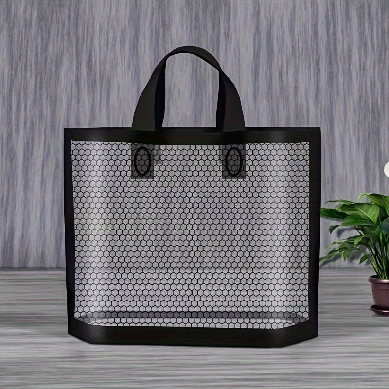 50pcs Mesh Tote Bags, 11.81in Thickened Reusable Plastic Shopping Bags with Non-Slip Handles, Waterproof Foldable Gift Bags for Clothing, Cosmetics, Jewelry, Party, Commercial Use - Black\u002FWhite\u002FGolden, Reusable Shopping Bags