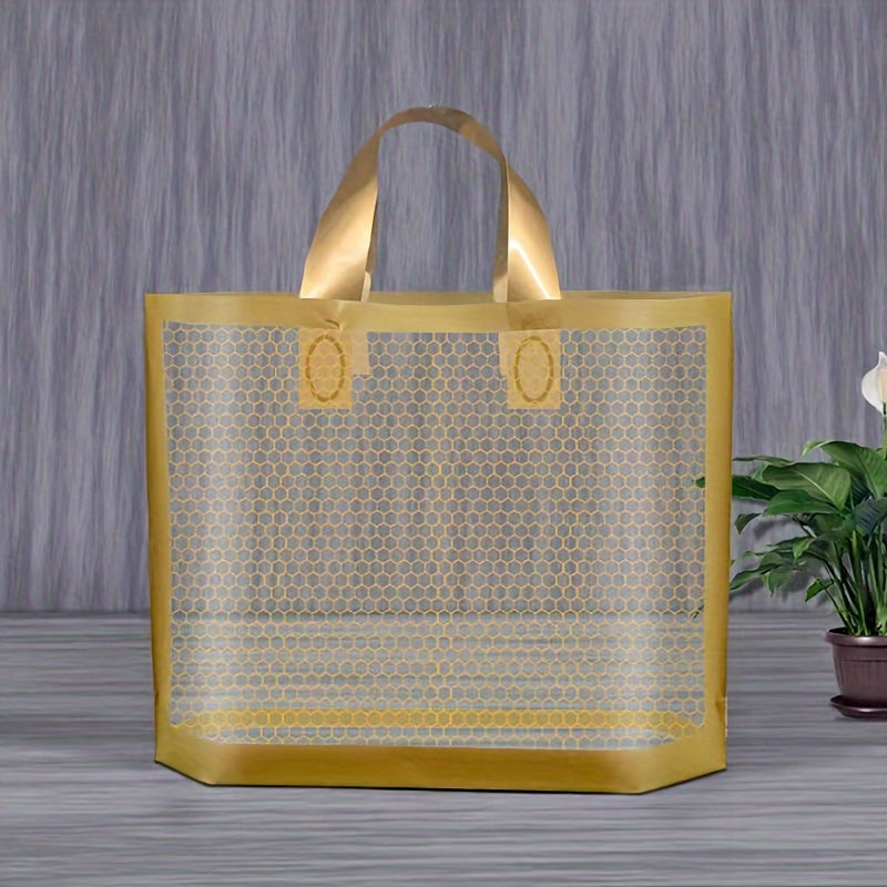 50pcs Mesh Tote Bags, 11.81in Thickened Reusable Plastic Shopping Bags with Non-Slip Handles, Waterproof Foldable Gift Bags for Clothing, Cosmetics, Jewelry, Party, Commercial Use - Black\u002FWhite\u002FGolden, Reusable Shopping Bags