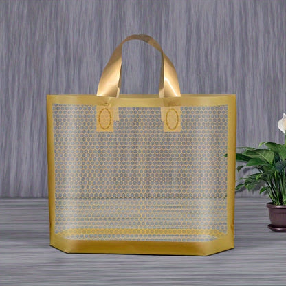 50pcs Mesh Tote Bags, 11.81in Thickened Reusable Plastic Shopping Bags with Non-Slip Handles, Waterproof Foldable Gift Bags for Clothing, Cosmetics, Jewelry, Party, Commercial Use - Black\u002FWhite\u002FGolden, Reusable Shopping Bags